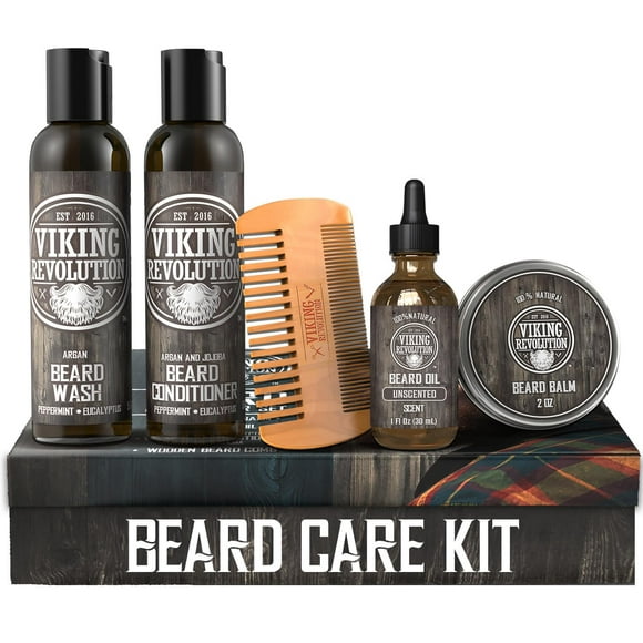 Viking Revolution - Beard Care Kit with Beard Wash & Conditioner, Oil, Balm and Comb - Classic