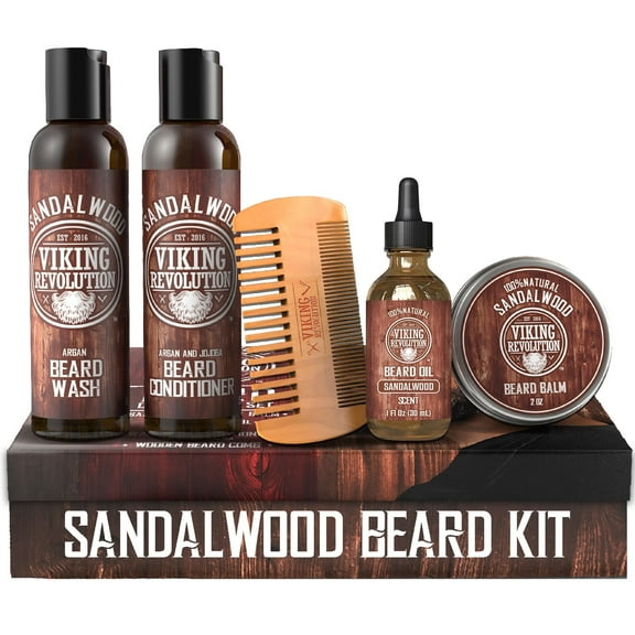 Viking Revolution - Beard Care Kit with Beard Wash & Conditioner, Oil, Balm and Comb - Classic
