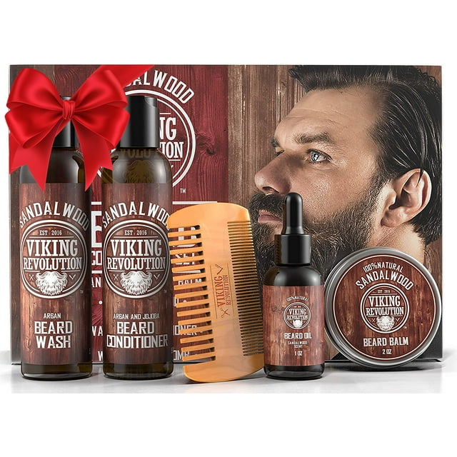 Viking Revolution Beard Care Kit with Beard Wash & Conditioner, Oil