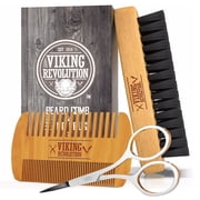 Viking Revolution - Beard Comb & Beard Brush Set for Men - Natural Boar Bristle Brush and Dual Action Pear Wood Comb with Velvet Travel Pouch