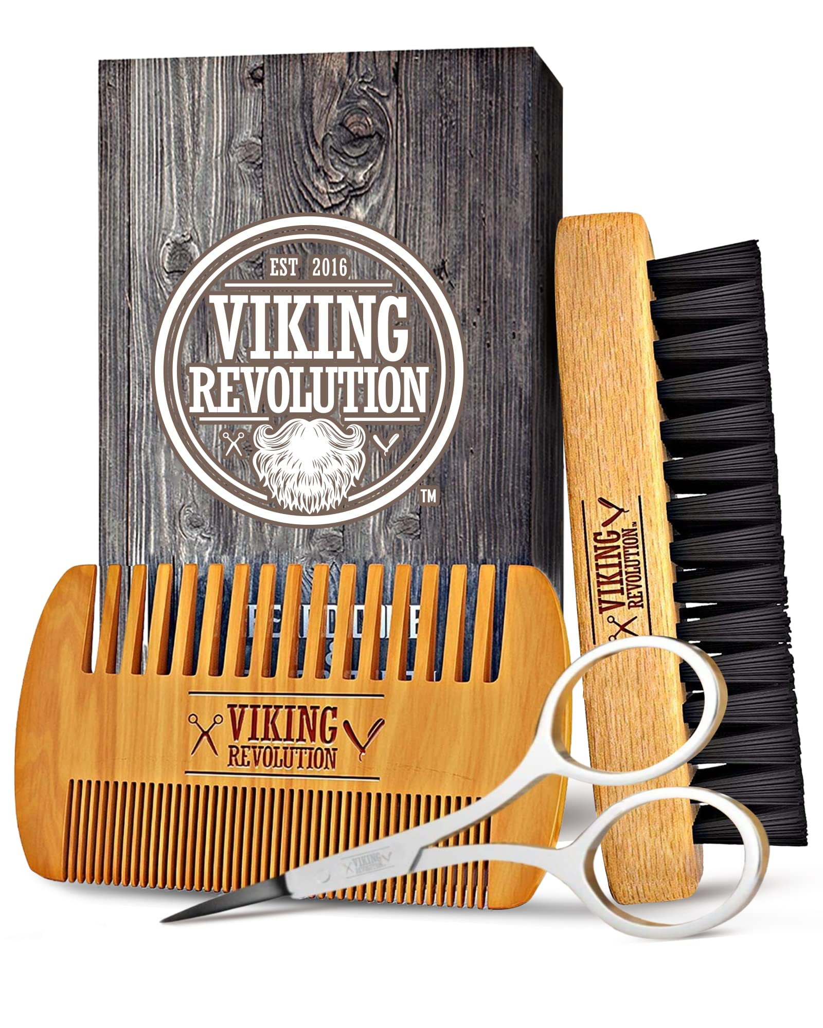 Viking Revolution Beard Comb & Beard Brush Set for Men Natural Boar