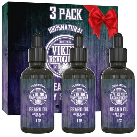 Viking Revolution - Beard Oil Conditioner - Natural Beard Oil - Christmas Gifts For Men - Clary Sage, 3 Packs