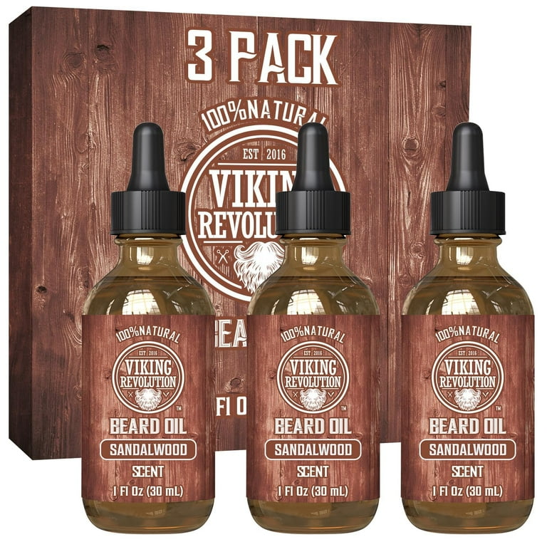 Viking Revolution Beard Oil - Sandalwood, Argan & Jojoba, 3 Pack