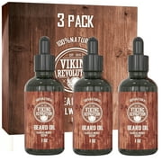 Viking Revolution - Beard Oil Conditioner - All Natural Sandalwood Scent with Argan & Jojoba Oils - Softens & Strengthens Beards and Mustaches for Men (Sandalwood, 3 Pack)