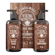 Viking Revolution - Beard Wash & Beard Conditioner - Beard Shampoo & Beard Oil - Sandalwood, 34 Oz