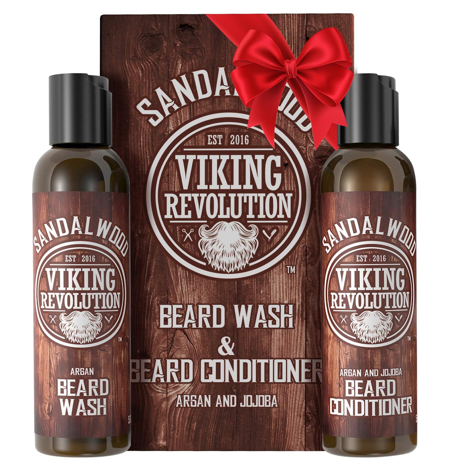 Viking Revolution Beard Wash & Beard Conditioner Set 2x 17Oz With Argan & Jojoba Oils - Softens& Strengthens - Natural Peppermint And Eucalyptus