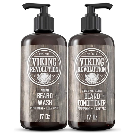 Viking Revolution - Beard Wash & Beard Conditioner - Fathers Day Gifts For Men - Natural Peppermint & Eucalyptus, 34 Oz