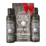 Viking Revolution Beard Wash & Beard Conditioner Set w/Argan & Jojoba Oils – Softens, Smooths & Strengthens Beard Growth - Natural Peppermint and Eucalyptus Scent - Beard Shampoo w/Beard Oil (5 oz)