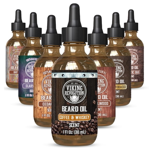 Viking Revolution Coffee Whiskey Beard Oil for Men -Natural Mens Beard Oil with Argan Oil and Jojoba Oil -Beard Softener,Strengthens and Moisturizes- Beard Conditioner for Men(Coffee Whiskey, 1 Pack)