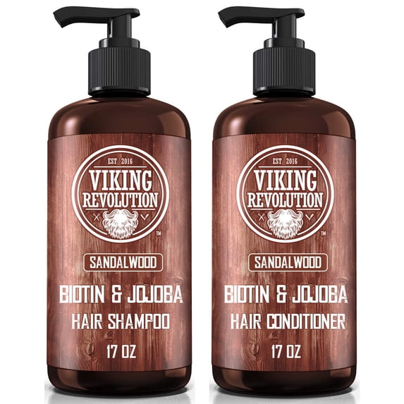 Viking Revolution - Men Shampoo and Conditioner Set with Biotin and Jojoba Oil - Natural Hair Shampoo - Sandalwood, 17 Oz
