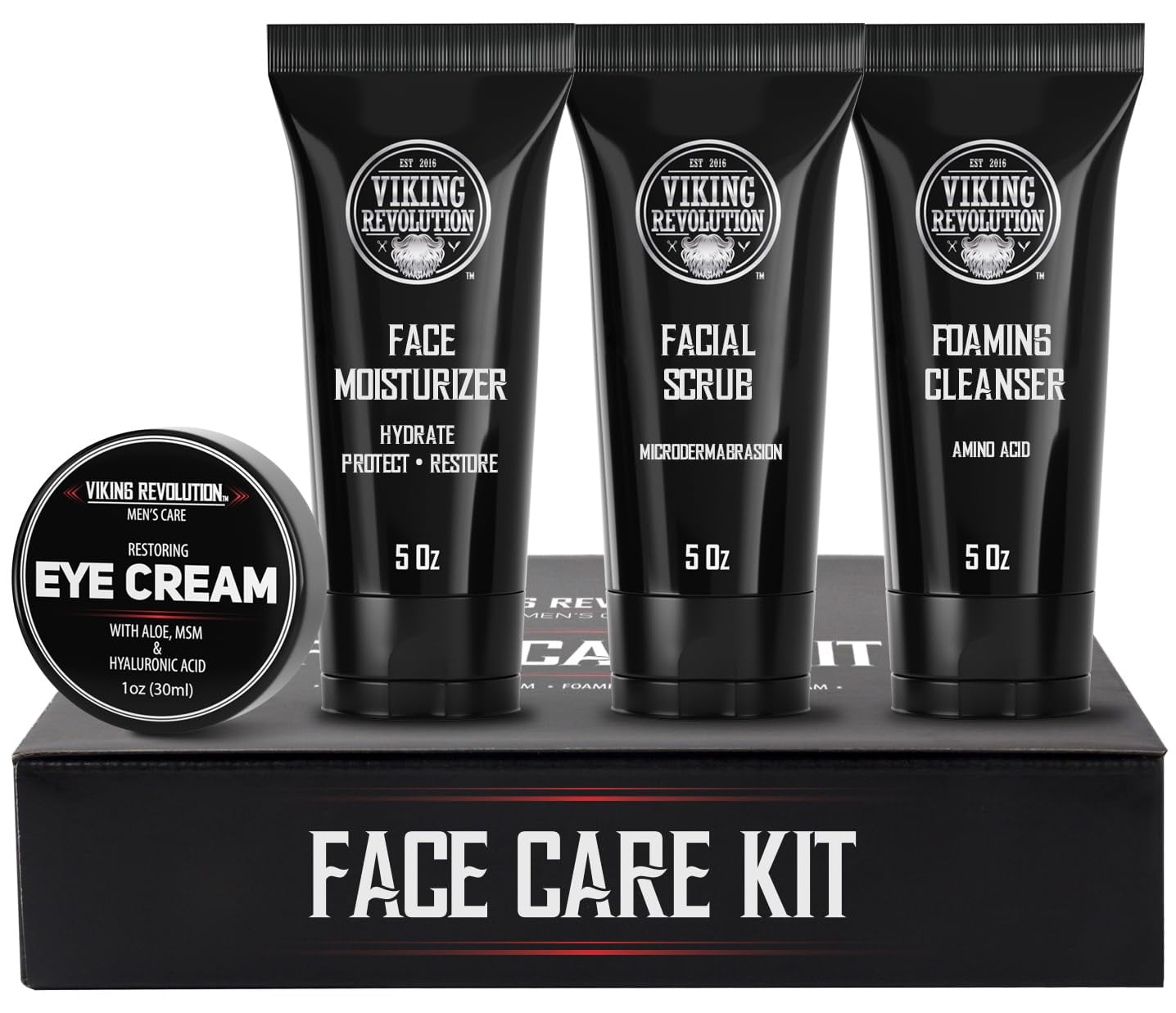 Viking Revolution Mens Facial Skin Care Kit with Face Moisturizer, Facial Scrub, and Eye Cream