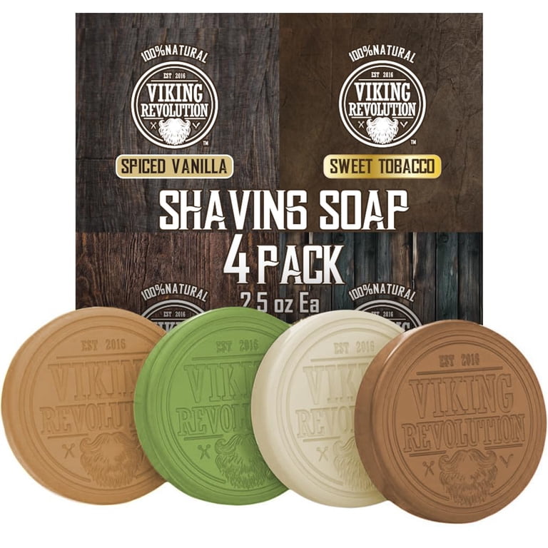 tobacco vanilla shave soap Viking Revolution Shaving Soap for Men, 4 Pack Variety, 2.5oz Each, Vanilla,  Bergamot, Tobacco, Oud