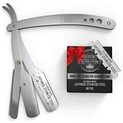 Viking Revolution - Straight Edge Barber Razor - Professional Straight Blade Razor for Men with 100 Single Edge Blades - Silver