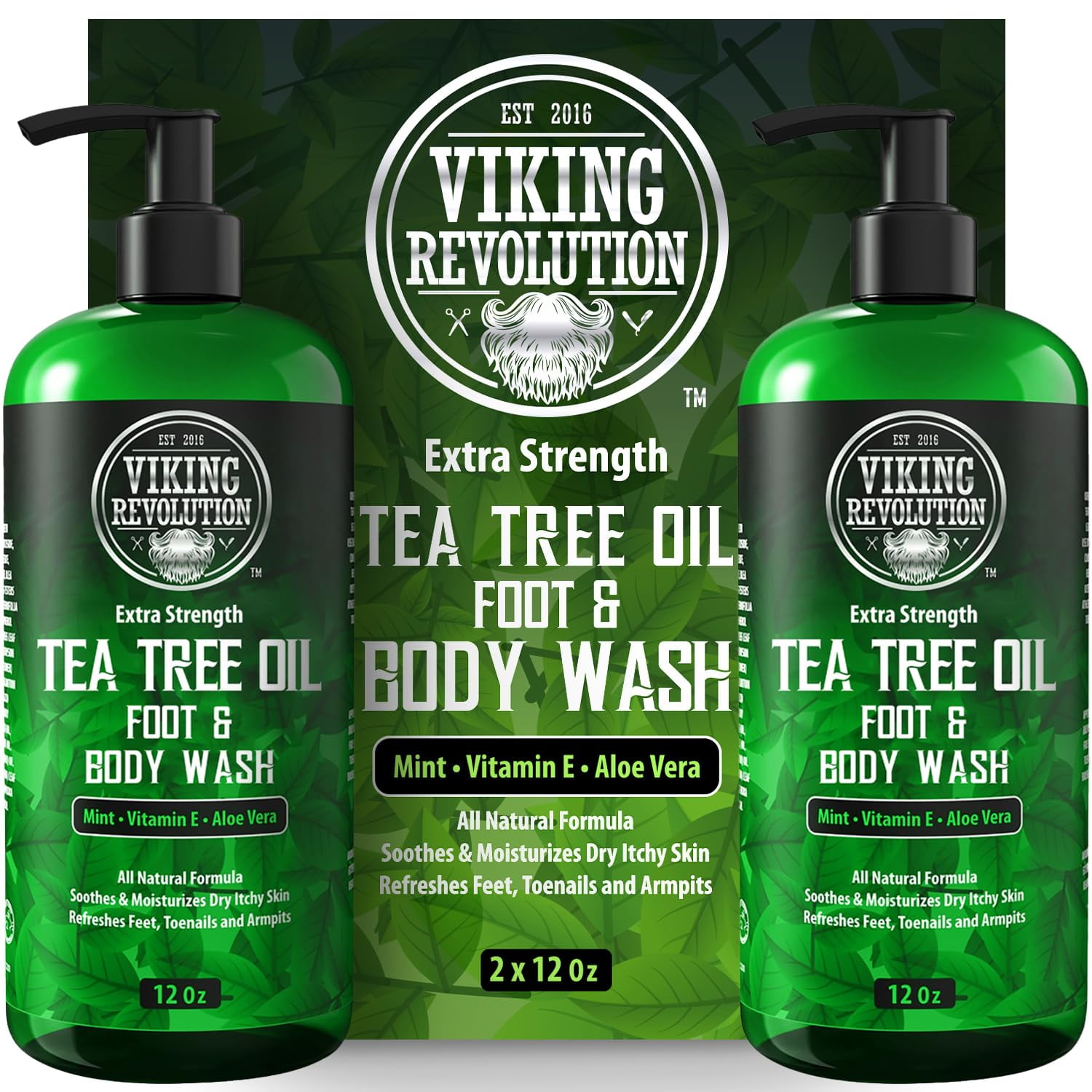 Viking Revolution Tea Tree Oil Body Wash Soap for Men - Helps Athlete's Foot, Toenail, Jock Itch, Eczema, Ringworm & Body Odors - Extra Strength Men's Body Wash (2 Pack)