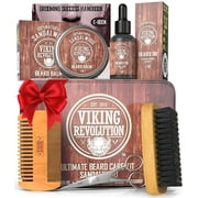 Viking Revolution Ultimate Grooming Kit for Men - Boar Brush, Wood Comb, Sandalwood Balm & Oil, Scissors for Beard & Mustache