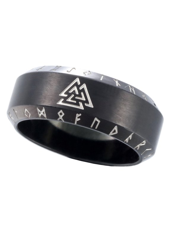 Viking Ring Nordic Valknut Jewelry Black Futhark Norse Odin Rings (12)