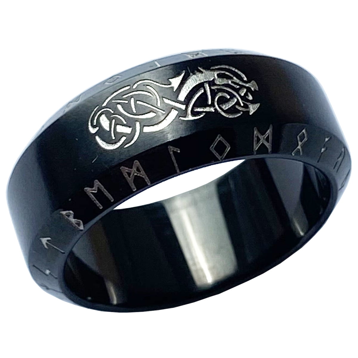 Viking Ring of Warship Nordic Jewelry Black Futhark Norse Rune Rings ...
