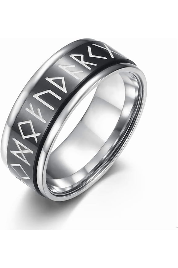 Viking Rings for Men, Fidget Ring for Stress Relieving Spinning Viking Norse Rune Band Ring Luminous Text Stainless Steel Jewelry for Men Women