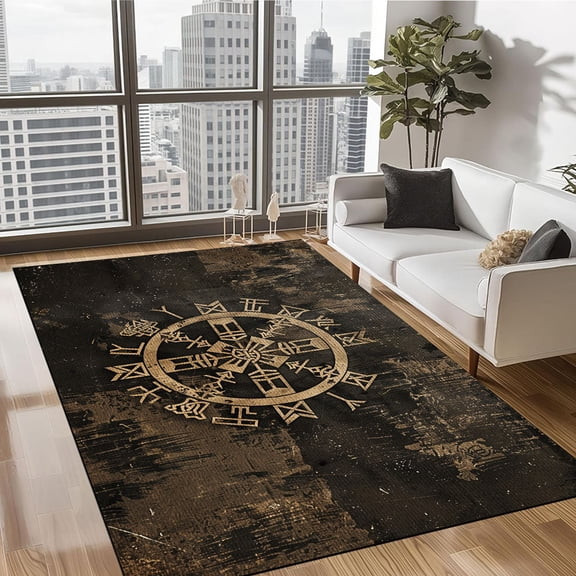 Viking Rug, Washable Area Rugs for Bedroom Living Room, Norse Mythology Patterned Large Rug, Non Slip Indoor Floor Carpet & Home Décor, Gifts for Men, Mythological Rug, Scandinavian Myth