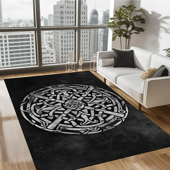 Viking Rug, Washable Area Rugs for Bedroom Living Room, Norse Mythology Patterned Large Rug, Non Slip Indoor Floor Carpet & Home Décor, Gifts for Men, Mythological Rug, Scandinavian Myth