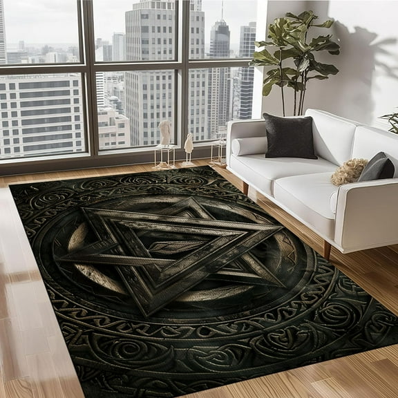 Viking Rug, Washable Area Rugs for Bedroom Living Room, Norse Mythology Patterned Large Rug, Non Slip Indoor Floor Carpet & Home Décor, Gifts for Men, Mythological Rug, Scandinavian Myth