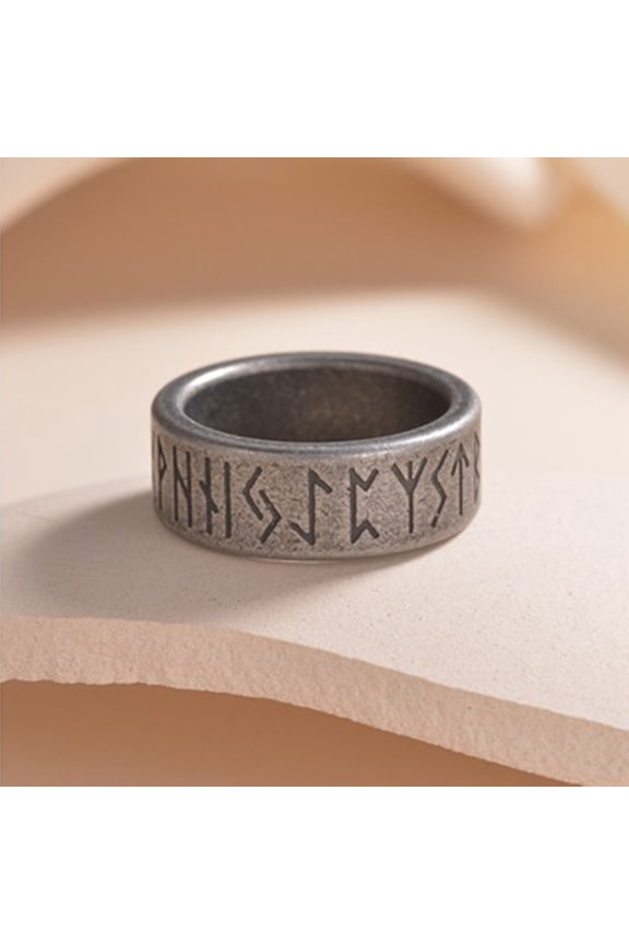 Viking Rune 304 Stainless Steel Finger Rings for Men Antique Silver 8mm Size 10 1/4(19.9mm)