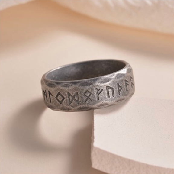 Viking Rune 304 Stainless Steel Finger Rings for Men Antique Silver 8mm Size 11 1/4(20.7mm)