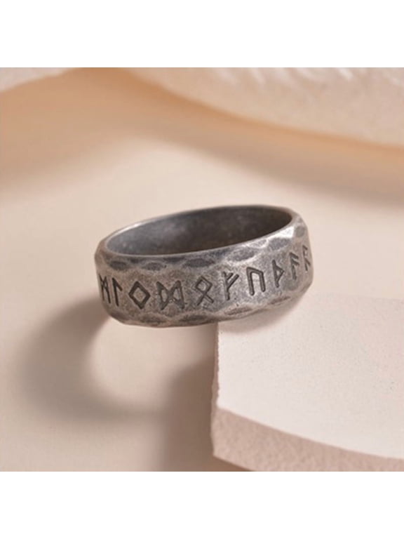 Viking Rune 304 Stainless Steel Finger Rings for Men Antique Silver 8mm Size 11 1/4(20.7mm)