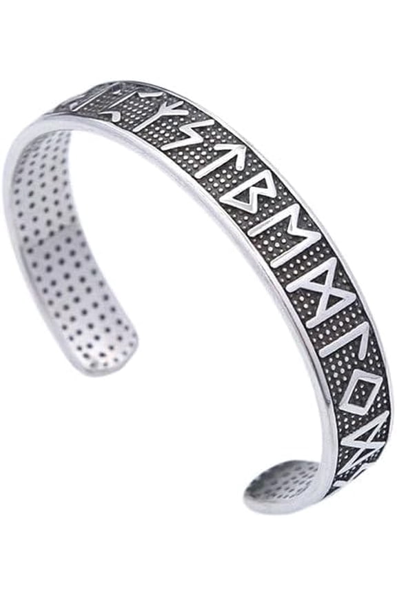 Viking Rune Bangle Bracelet - Nordic Elder Futhark Runes Viking Cuff - Celtic Pagan Jewelry