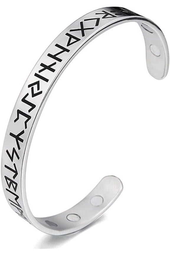 Viking Rune Bangle Bracelet - Nordic Elder Futhark Runes Viking Cuff