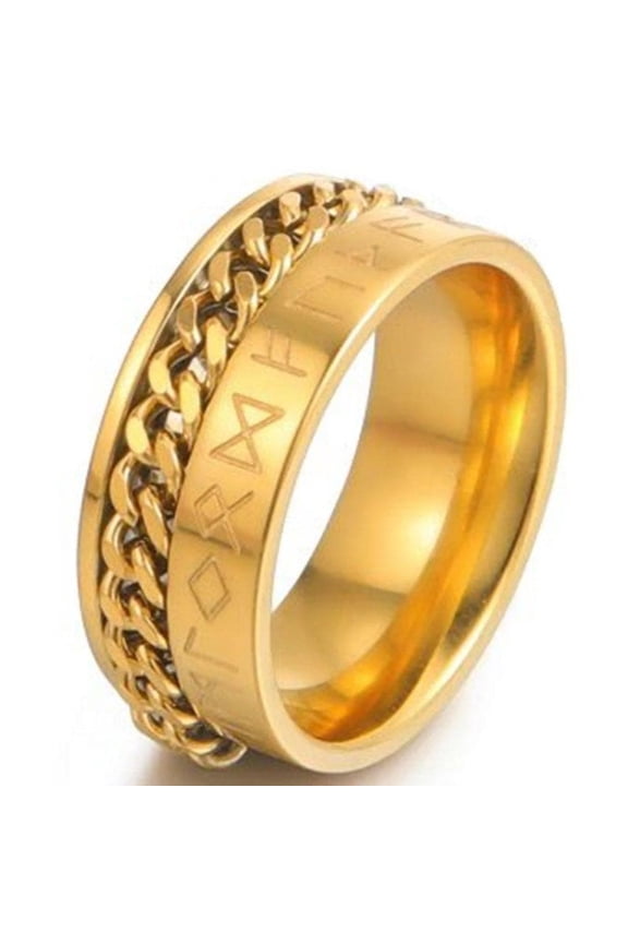 Viking Rune Chain Spinner Ring Gold Stainless Steel Celtic Anti-Anxiety Band