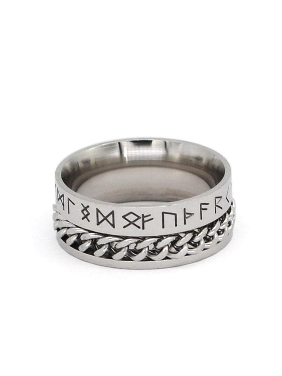 Viking Rune Chain Spinner Ring Unisex 316L Stainless Steel Celtic Norse Anti-Anxiety Band