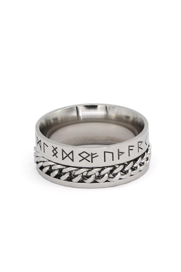 Viking Rune Chain Spinner Ring Unisex 316L Stainless Steel Celtic Norse Anti-Anxiety Band