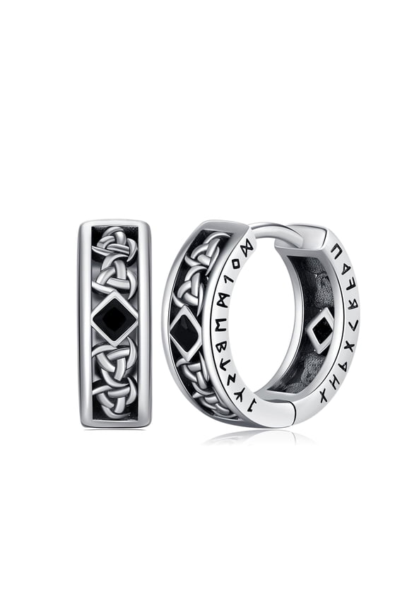 Viking Rune Earrings 925 Sterling Silver Punk Jewelry Unisex Gift for Men Women Viking Runes Birthday