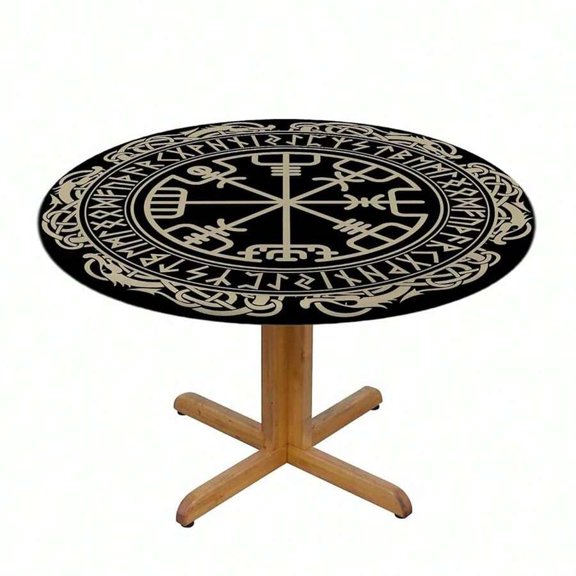 Viking Rune Print Round Tablecloth Waterproof Oil-Resistant For Indoor Dining Outdoor Picnic