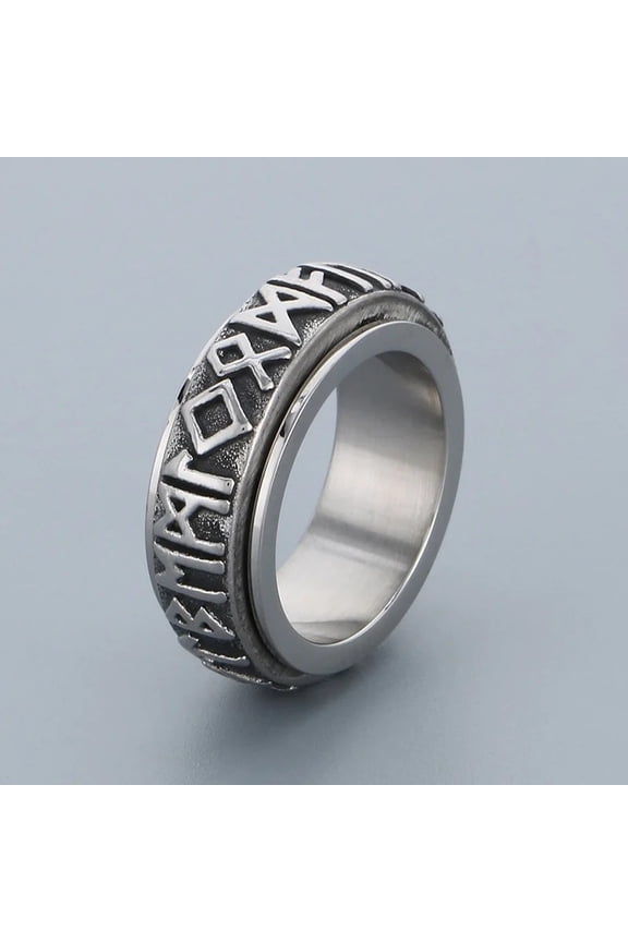 Viking Runes 14K Yellow Gold Rings Vintage  Band for Men Nordic Spinner Anxiety Ring Fidget Thumb Ring Gift for Dad Fathers