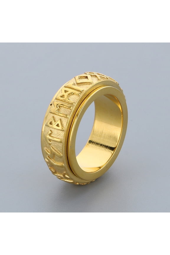 Viking Runes 14K Yellow Gold Rings Vintage  Band for Men Nordic Spinner Anxiety Ring Fidget Thumb Ring Gift for Dad Fathers