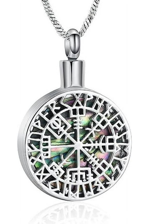 Viking Runic Compass Urn Necklace for Ashes Cremation Jewelry for Women / Men Ashes Keepsake Memorial Jewelry for Human/Pet Ashes