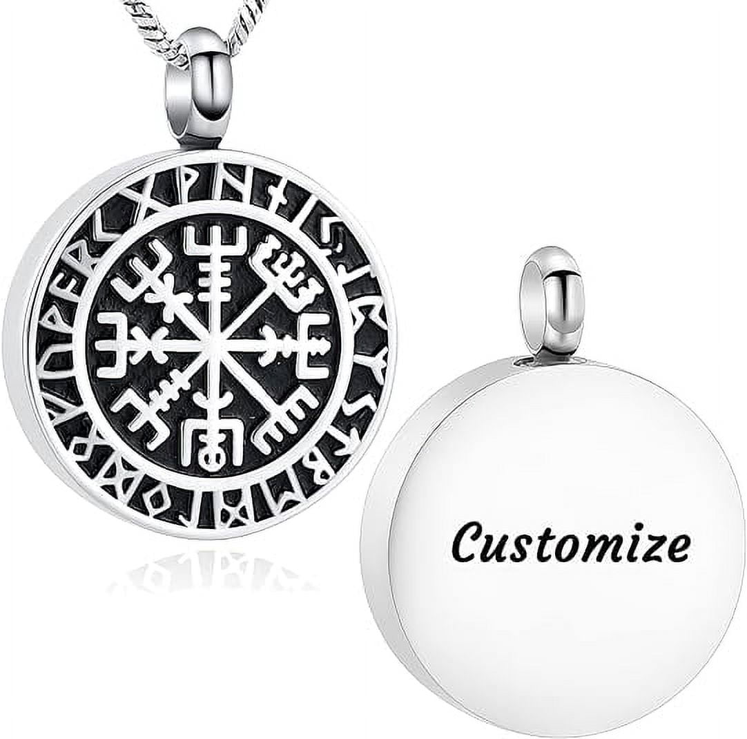 Viking Runic Compass Cremation Urn Necklace For Ashes – Stainless Steel Memorial Jewelry For Men & Women, Holds Human Or Pet Ashes