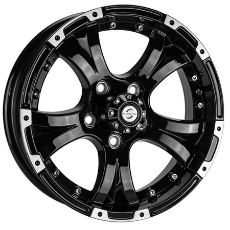 Viking Series Machined Lip Gloss Black Aluminum Trailer Wheel with Black Cap - 15" x 5" 5 On 4.5 - 2150 LB Load Carrying Capacity - 0 Offset