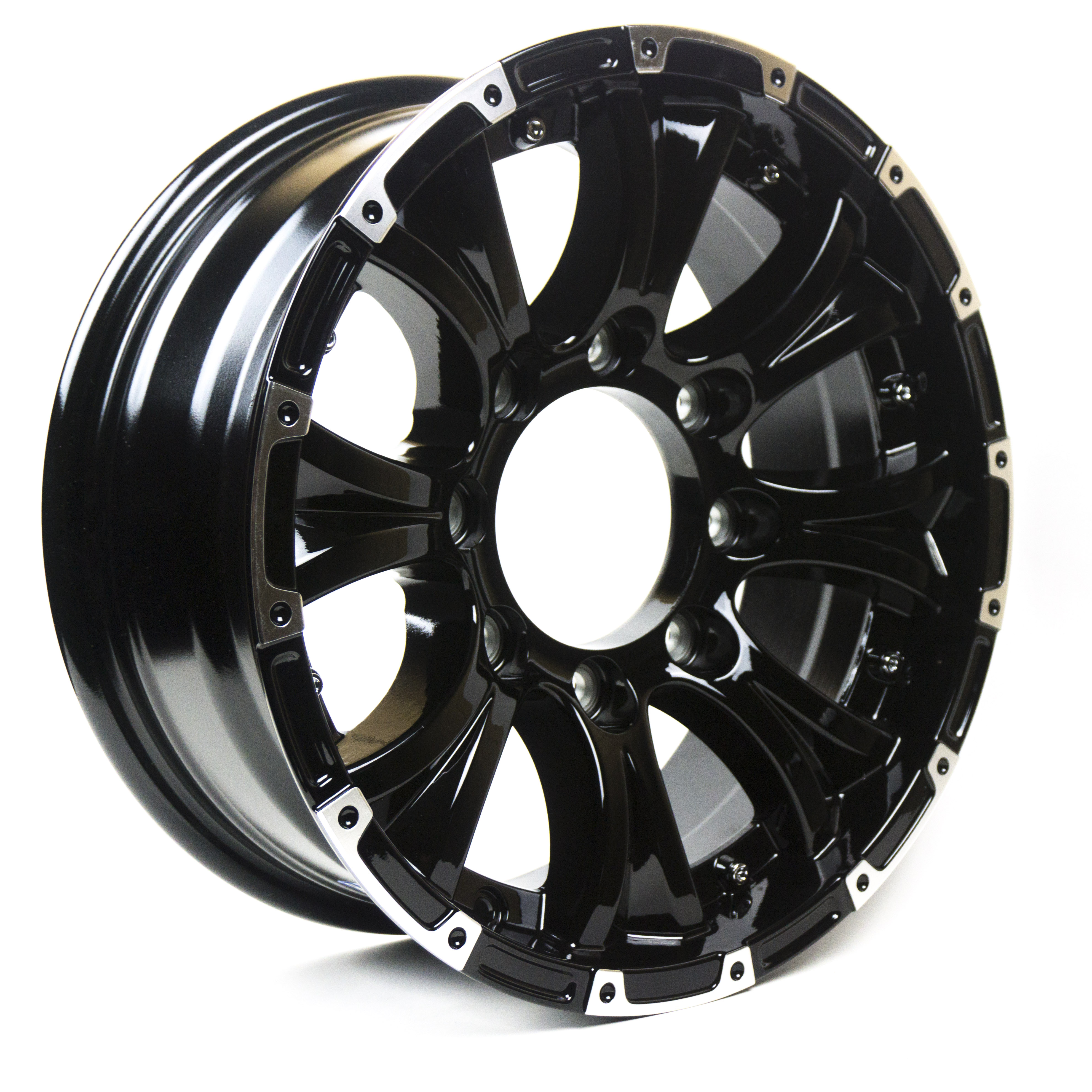Viking Series Machined Lip Gloss Black Aluminum Trailer Wheel with Black Cap - 15" x 6" 6 On 5.5 - 2830 LB Load Carrying Capacity - 0 Offset - image 1 of 3