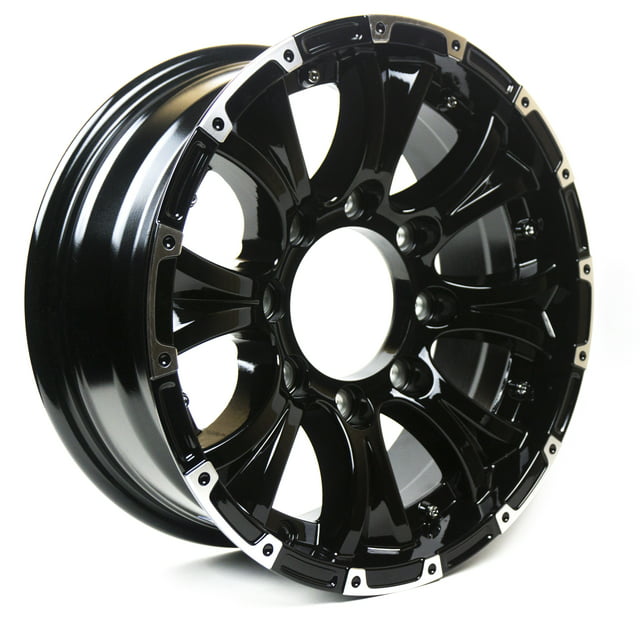 Viking Series Machined Lip Gloss Black Aluminum Trailer Wheel with Black Cap - 15" x 6" 6 On 5.5 - 2830 LB Load Carrying Capacity - 0 Offset