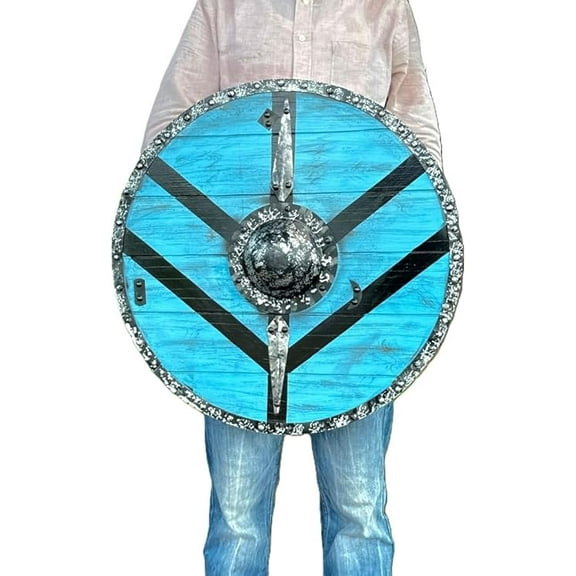 Viking Shield Wooden Round Shield with Legartha Maiden Viking Shield | Medieval Shield Knight Viking Shield | Gift for Him Blue