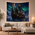 thumbnail image 1 of Viking Ship under Green Aurora with Lanterns, Adventurous Digital Art for Norse Mythology Fans, Ocean Voyage Decor, Housewarming Gift, Tapestry Wall Hanging for Studio and Den, 1 of 7
