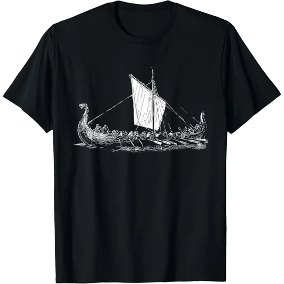 Viking Ship Nordic Warrior Scandinavian Heritage Mythological Graphic Print Unisex T-Shirt, S-5XL