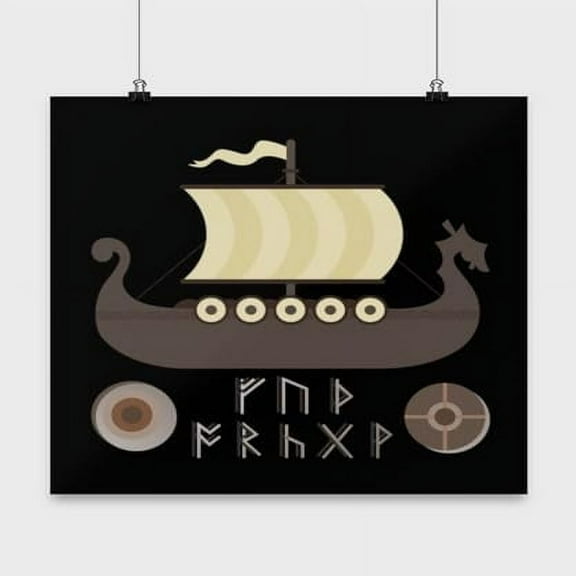 Viking Ship Poster - 13x13 - Wall Decor Gift