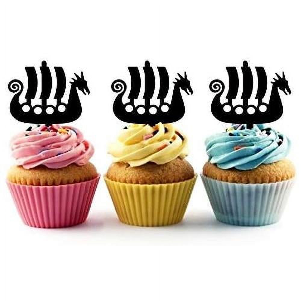 Viking Ship Silhouette Cupcake Toppers 12 Pcs