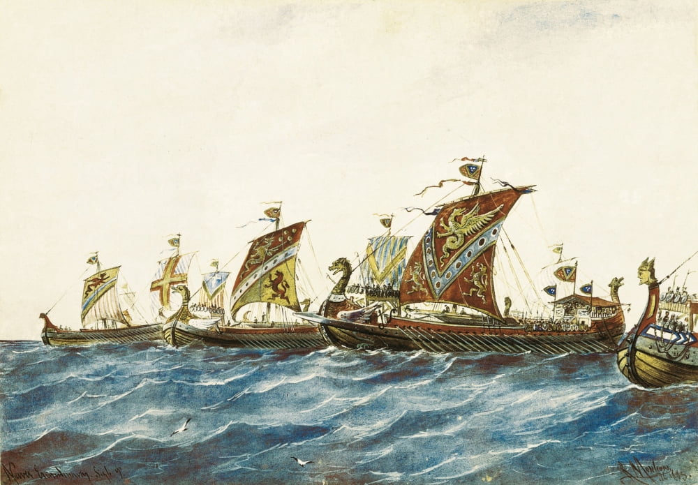 Viking Ships Of The King Olaf I Of Norway (995-1000) Canvas Art - (36 x 24)