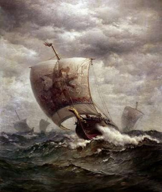 Viking Ships at Sea Canvas Art - James Gale Tyler (24 x 24)