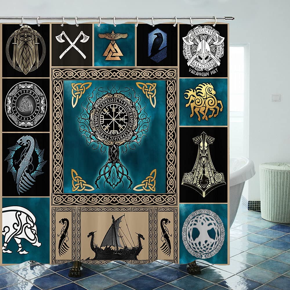 Viking Shower Curtain Vintage Warship of The Vikings Drakkar Ancient